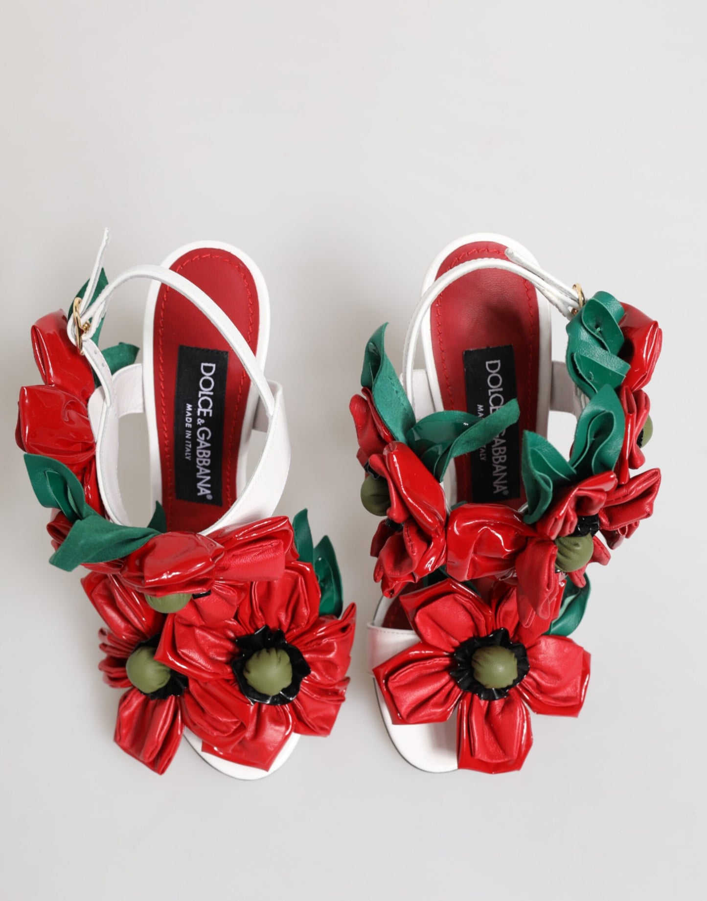Dolce &amp; Gabbana Weiß Rot Blumen Detailing Sandalen Schuhe