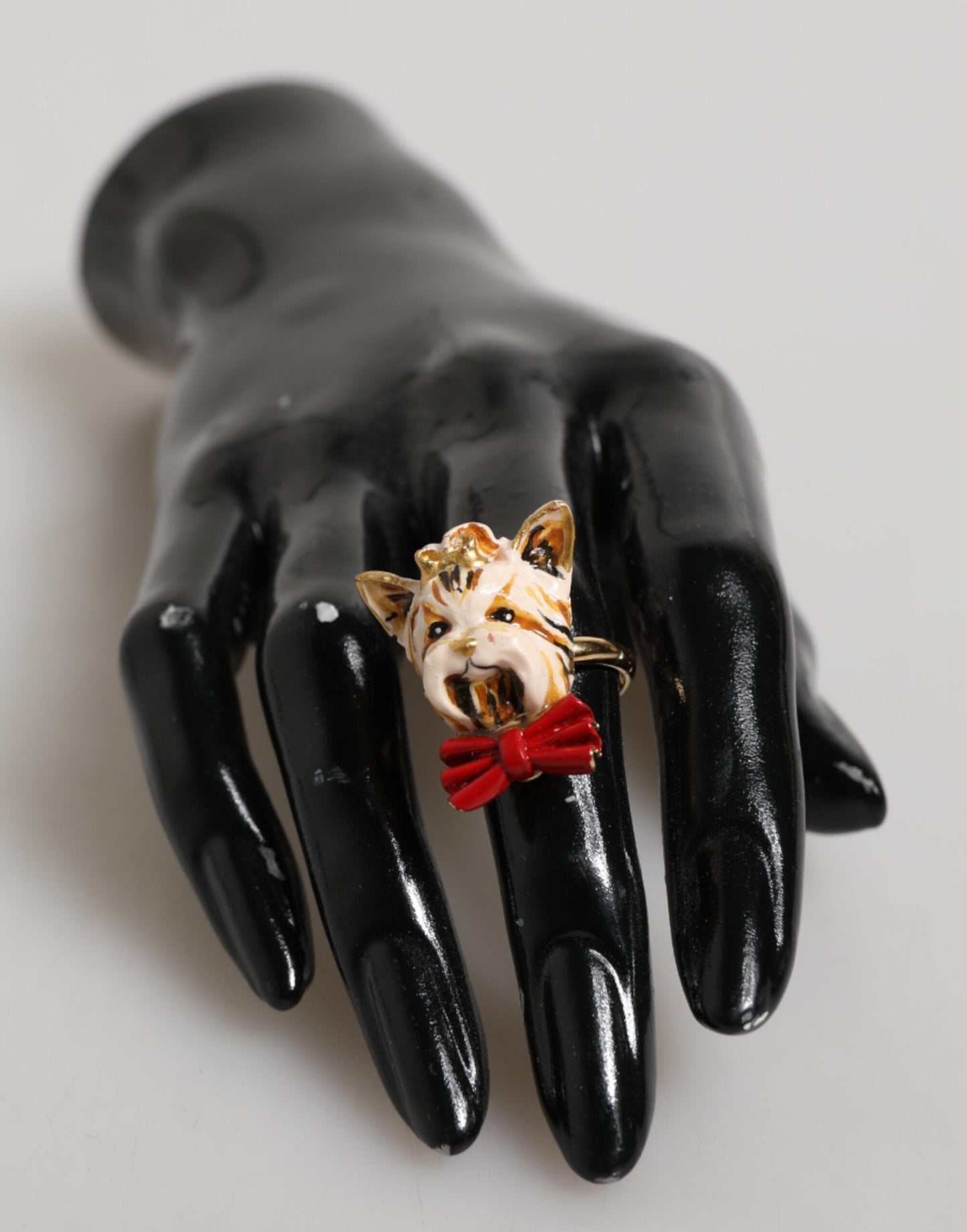 Dolce &amp; Gabbana Gold Messing Harz Beige Hund Haustier Accessoire Ring