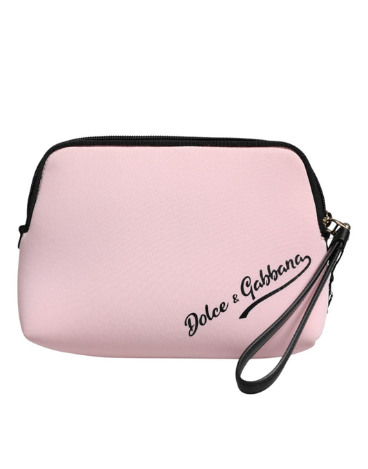 Pochette zippée Dolce &amp; Gabbana en nylon rose uni avec logo DG imprimé