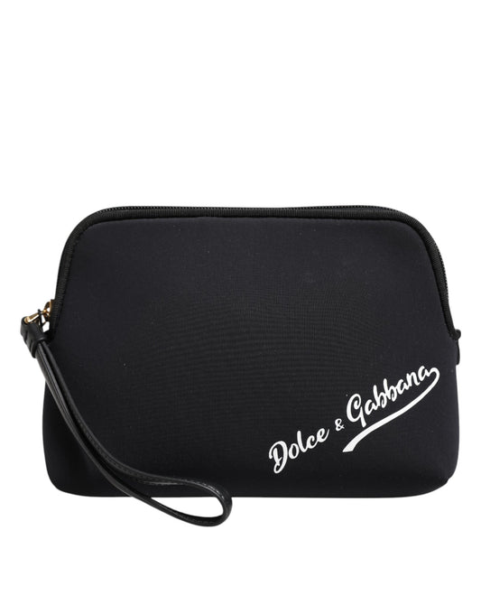 Pochette zippée Dolce &amp; Gabbana en nylon noir uni avec logo DG