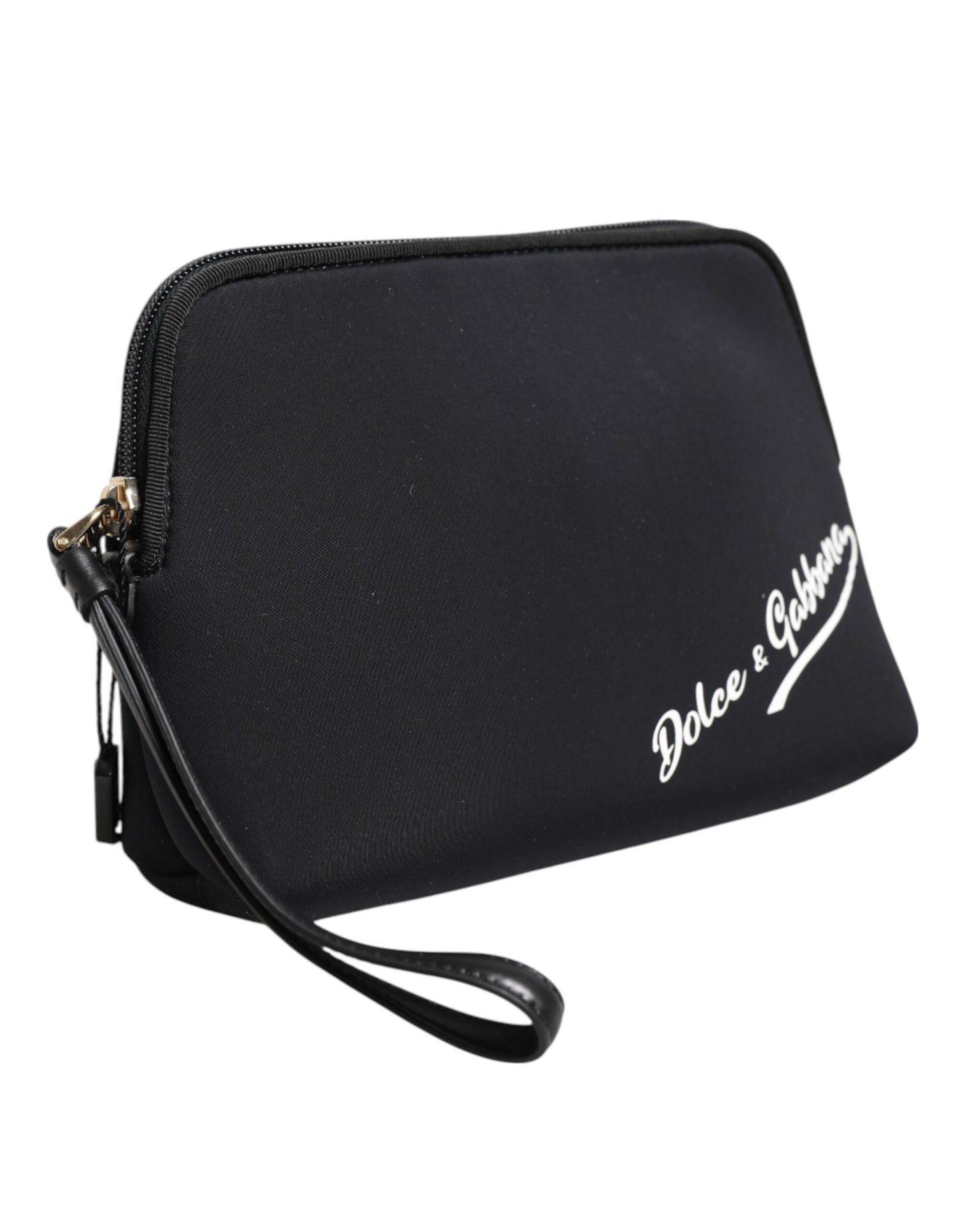 Pochette zippée Dolce &amp; Gabbana en nylon noir uni avec logo DG