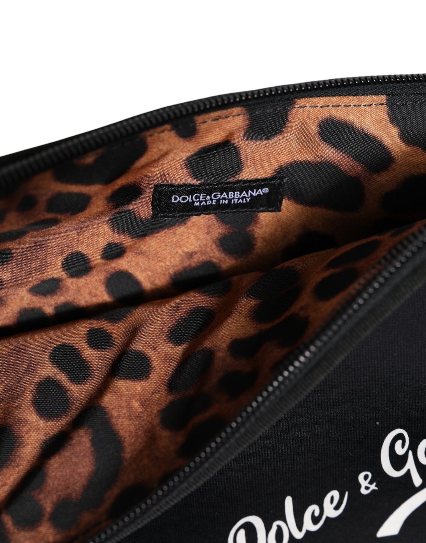 Pochette zippée Dolce &amp; Gabbana en nylon noir uni avec logo DG