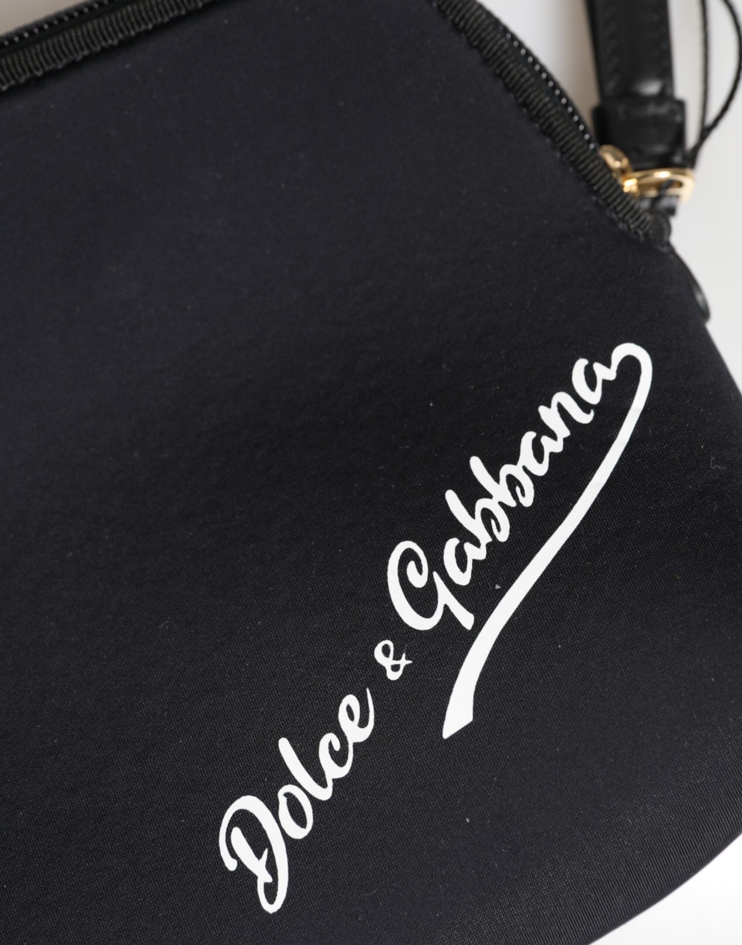 Pochette zippée Dolce &amp; Gabbana en nylon noir uni avec logo DG
