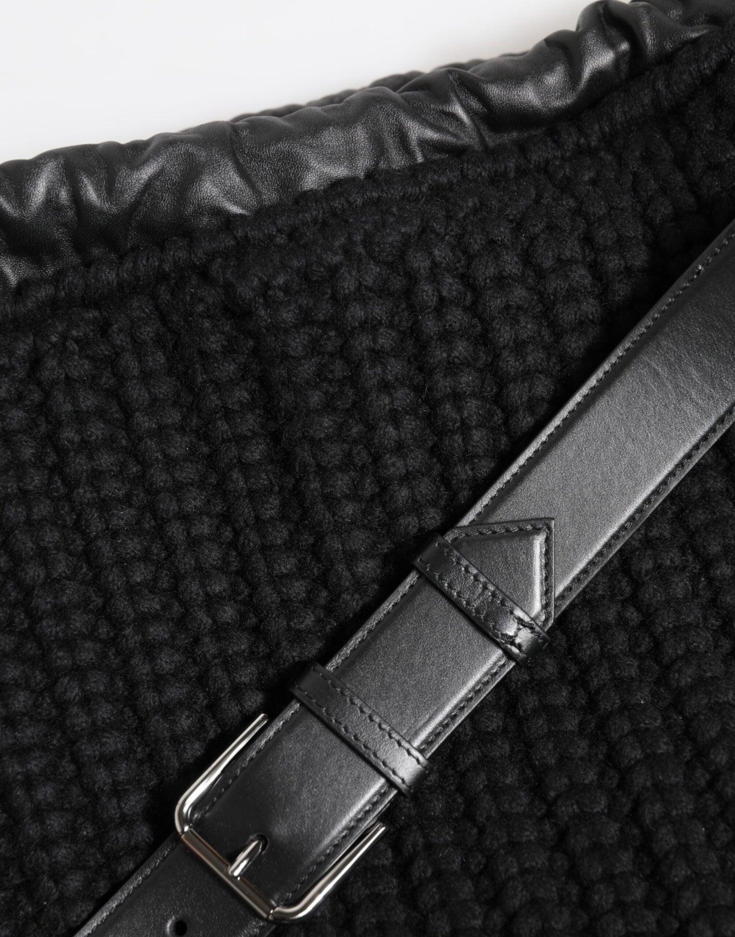 Dolce & Gabbana Black Cashmere Knitted Leather Shoulder Women Borse Bag