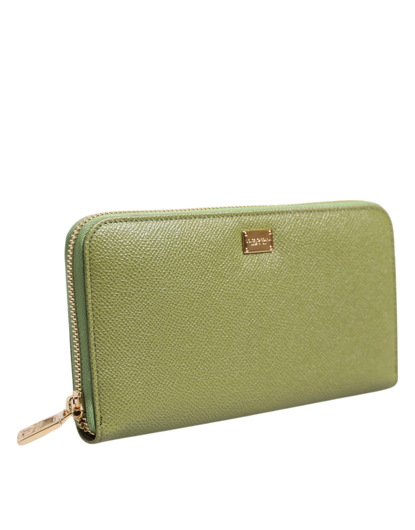 Portefeuille continental zippé en cuir vert Dolce &amp; Gabbana avec plaque logo