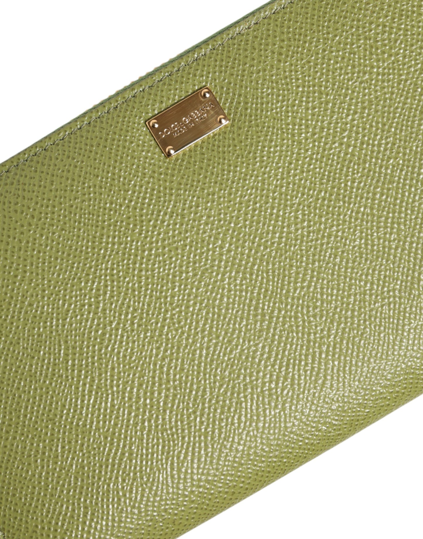 Portefeuille continental zippé en cuir vert Dolce &amp; Gabbana avec plaque logo