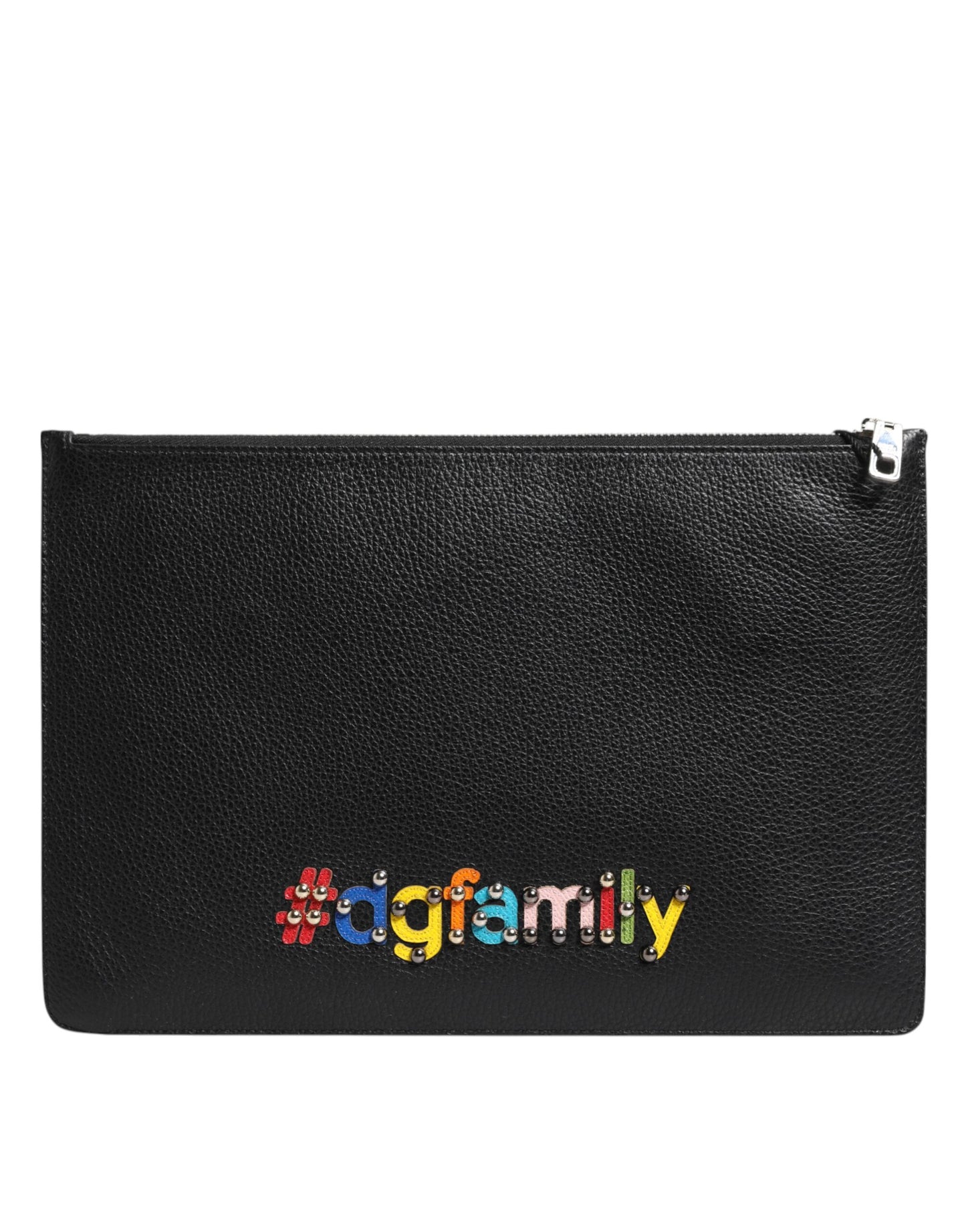 Dolce & Gabbana Black Leather #DGFAMILY Embellished Men Clutch Pouch Bag