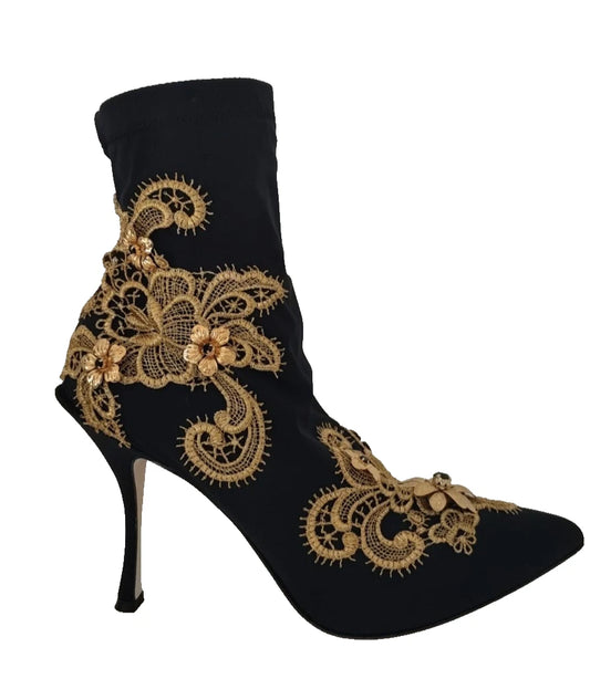 Chaussures Dolce &amp; Gabbana à broderies en or noir et cristaux