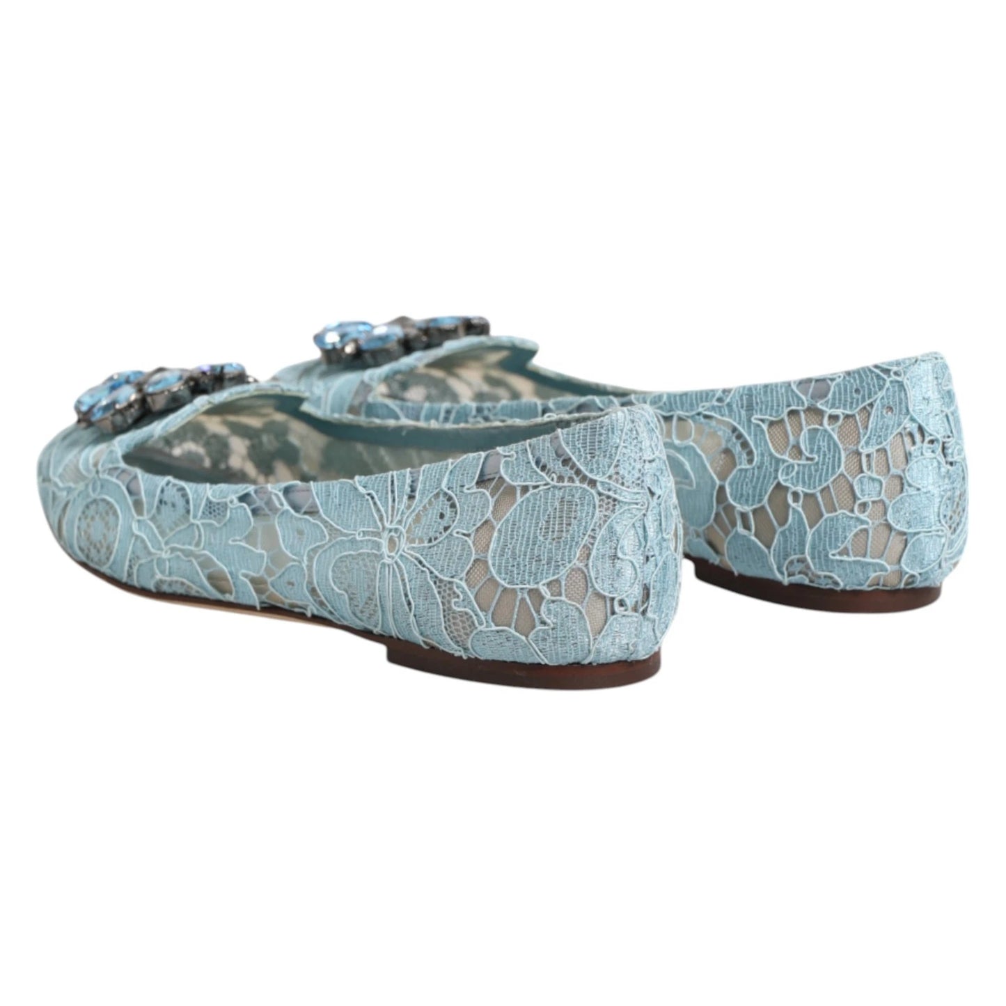 Mocassins ballerines Dolce &amp; Gabbana en dentelle bleue et cristaux