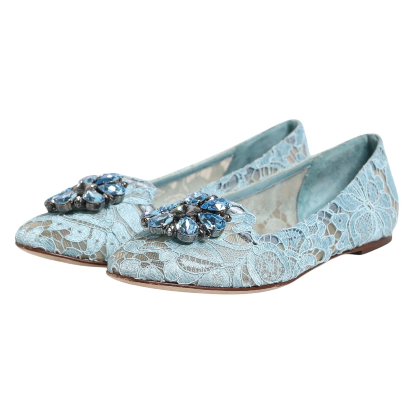 Mocassins ballerines Dolce &amp; Gabbana en dentelle bleue et cristaux