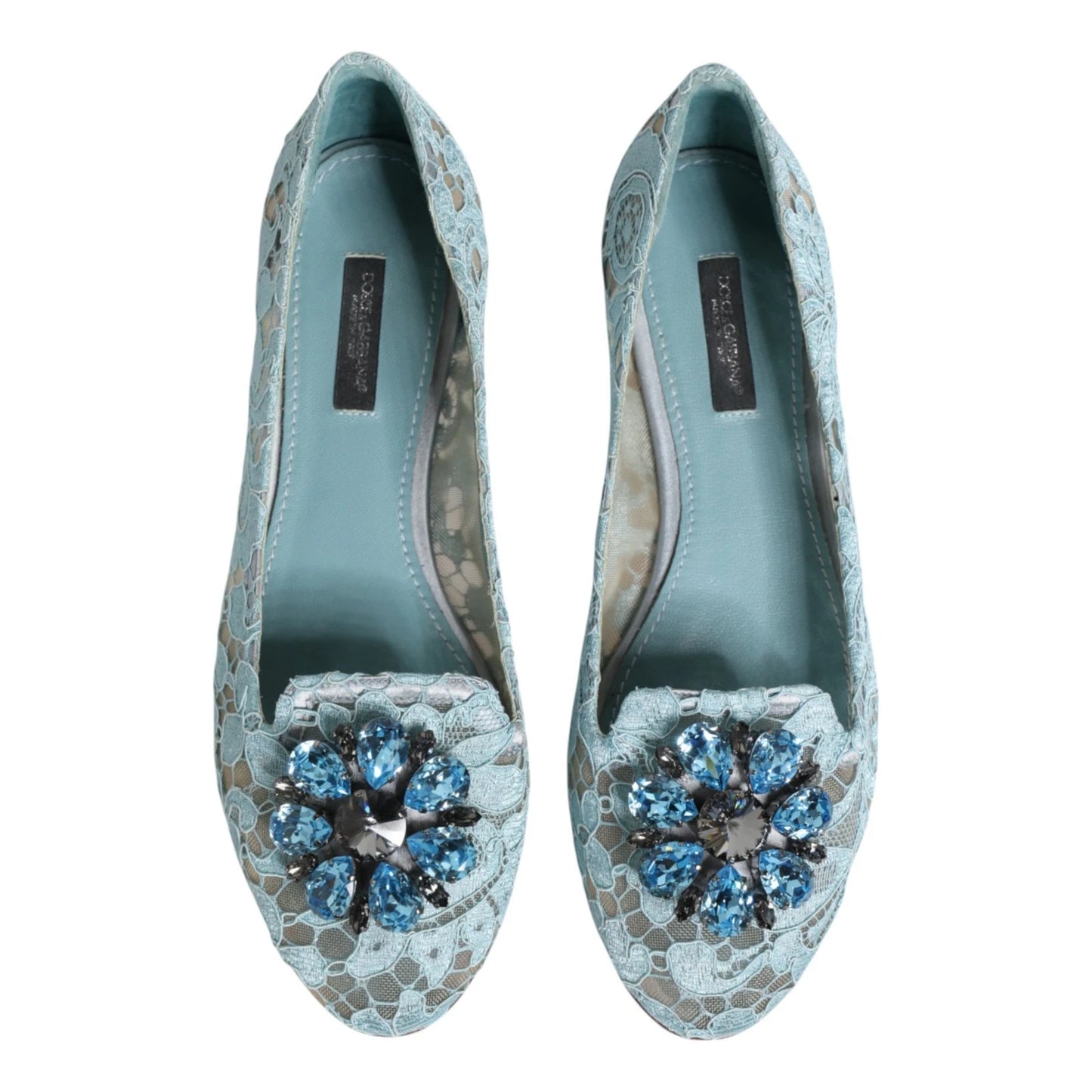 Mocassins ballerines Dolce &amp; Gabbana en dentelle bleue et cristaux