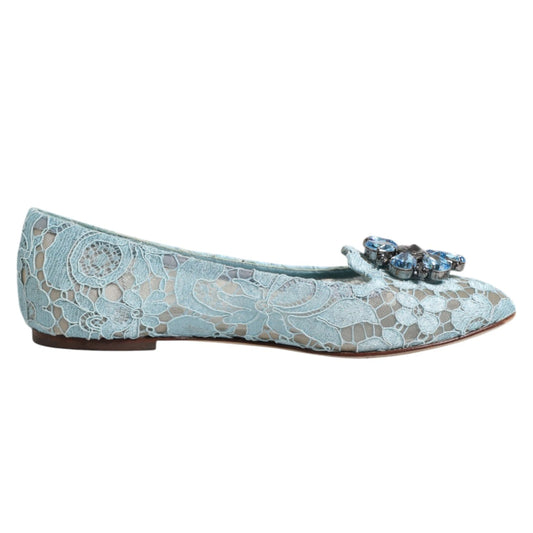 Mocassins ballerines Dolce &amp; Gabbana en dentelle bleue et cristaux