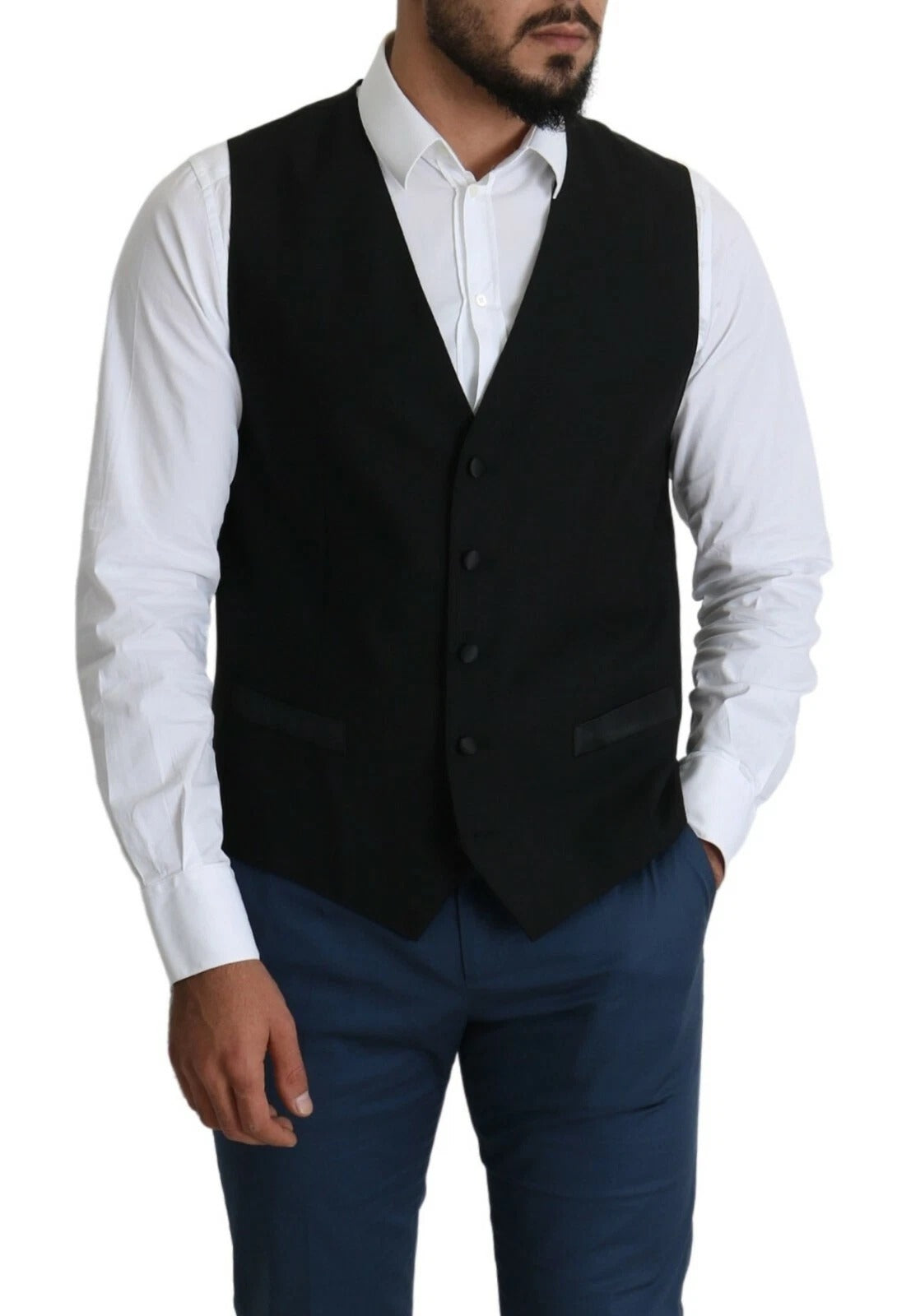 Dolce & Gabbana Black Wool Men Formal Waistcoat Vest