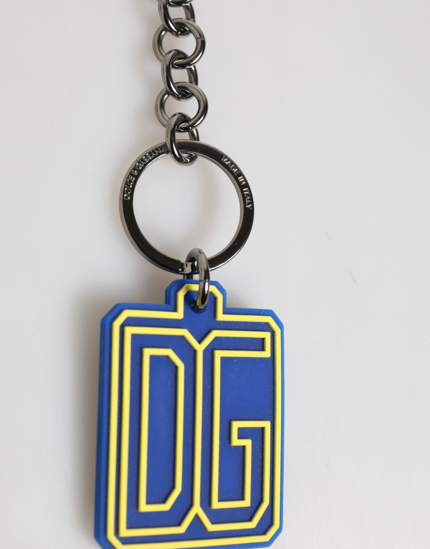 Dolce & Gabbana Blue Yellow DG Rubber Logo Silver Men Keychain Keyring