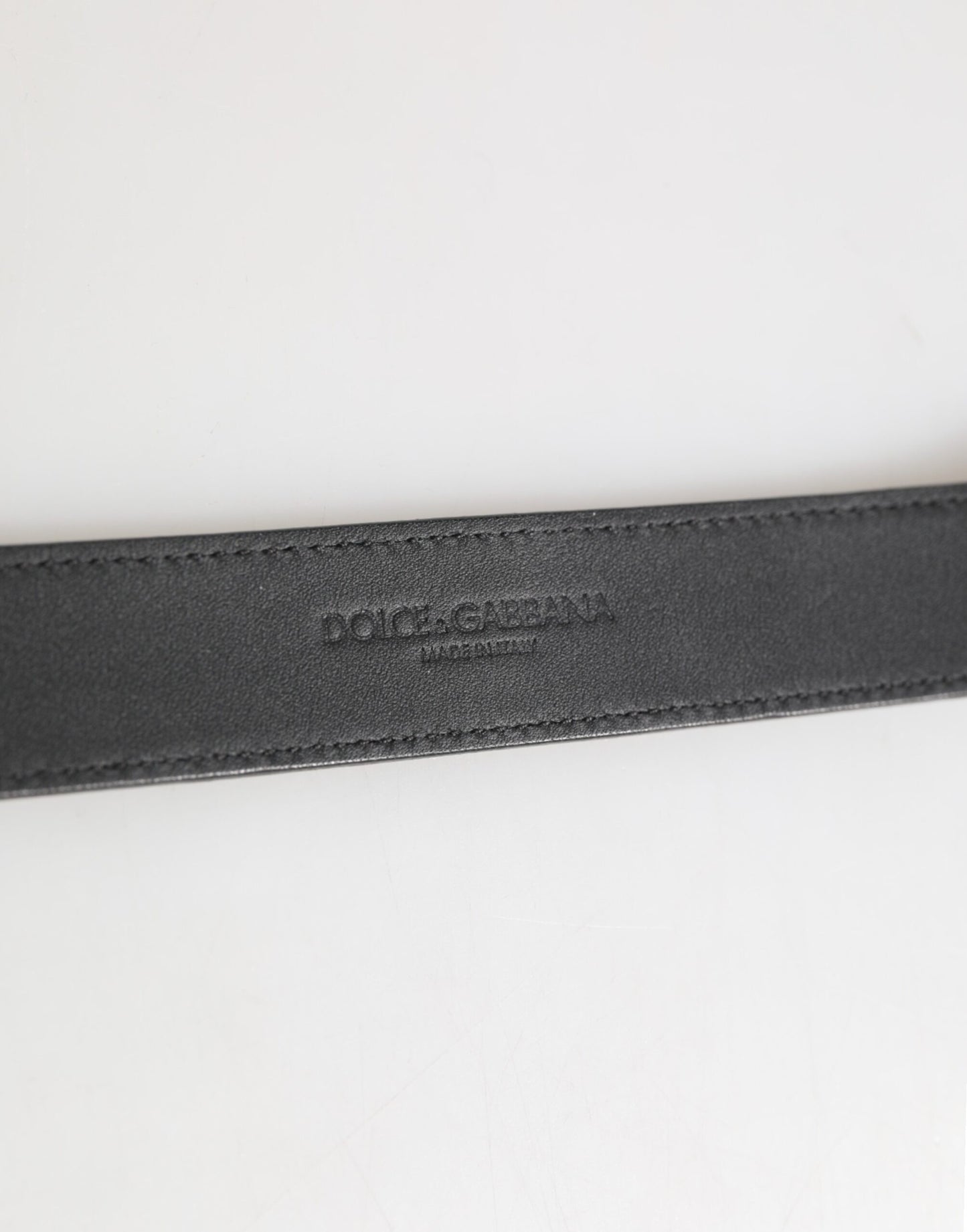 Dolce & Gabbana Silver Textured Leather Gold Tone Metal Neckband