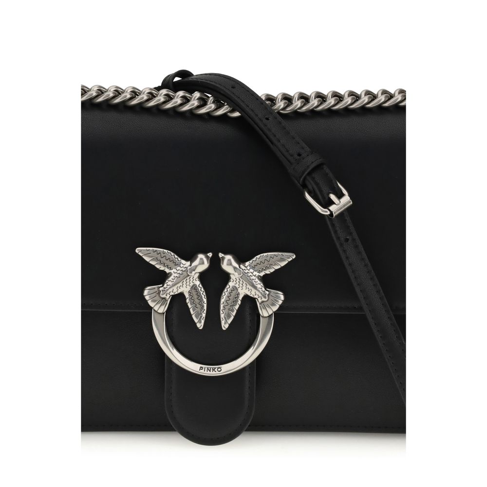 PINKO Black Calf Leather Bos Taurus Shoulder Bag