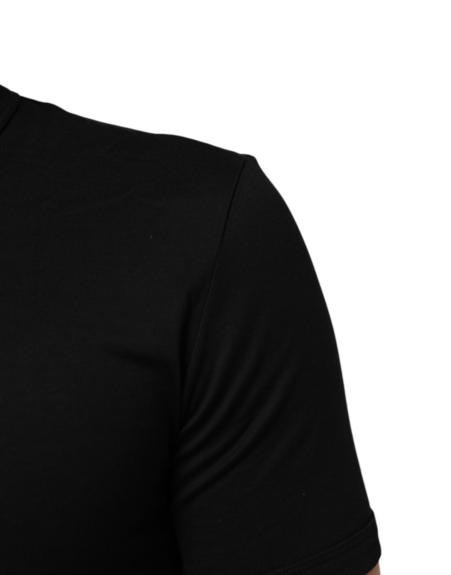 Dolce & Gabbana Black Cotton Plain V-Neck Men Shirt T-shirt