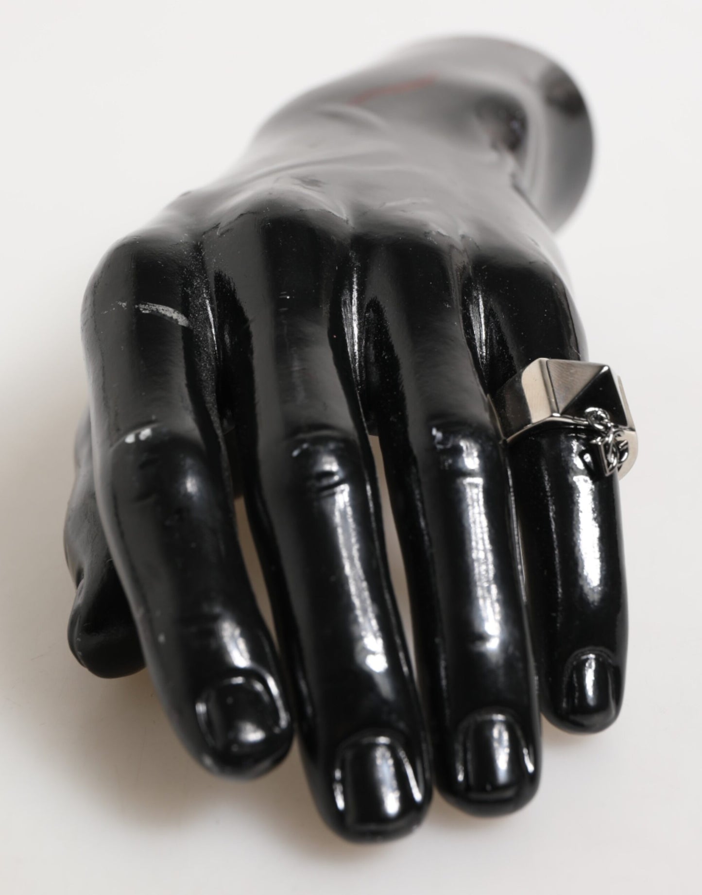 Dolce & Gabbana Silver Tone Pyramid DG Logo Real Brass Ring