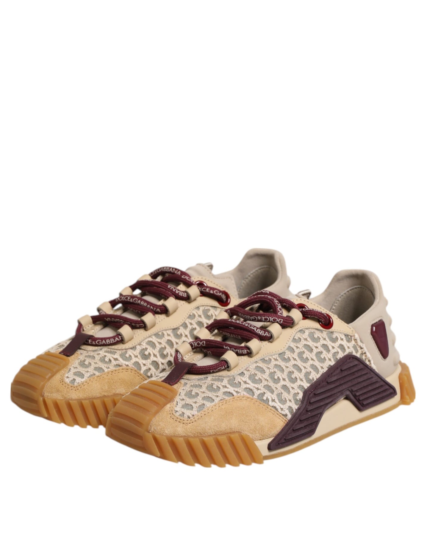 Baskets à lacets Dolce &amp; Gabbana en néoprène beige avec logo DG NS1