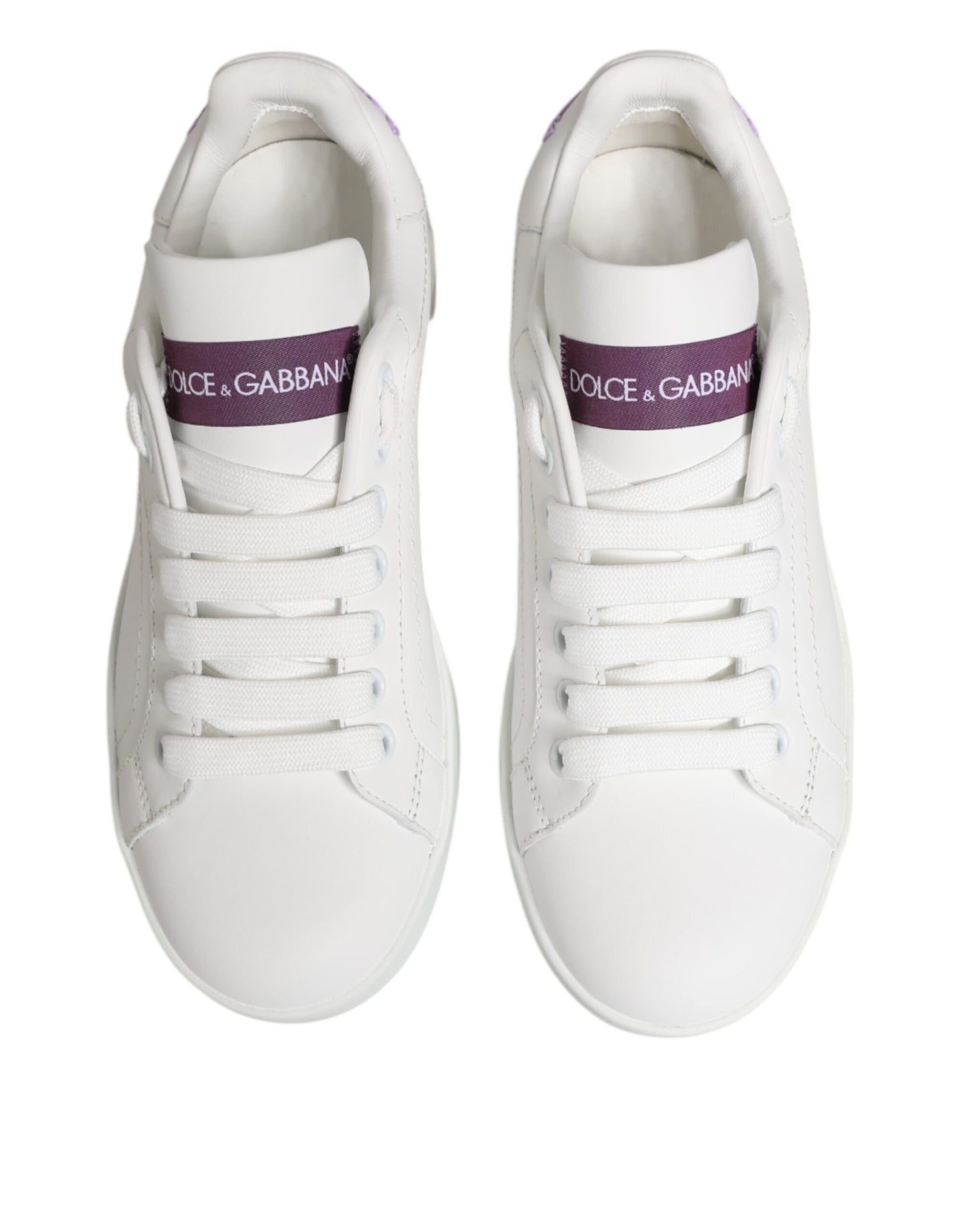 Dolce &amp; Gabbana Weiß Lila Leder Low Top Sneakers Schuhe