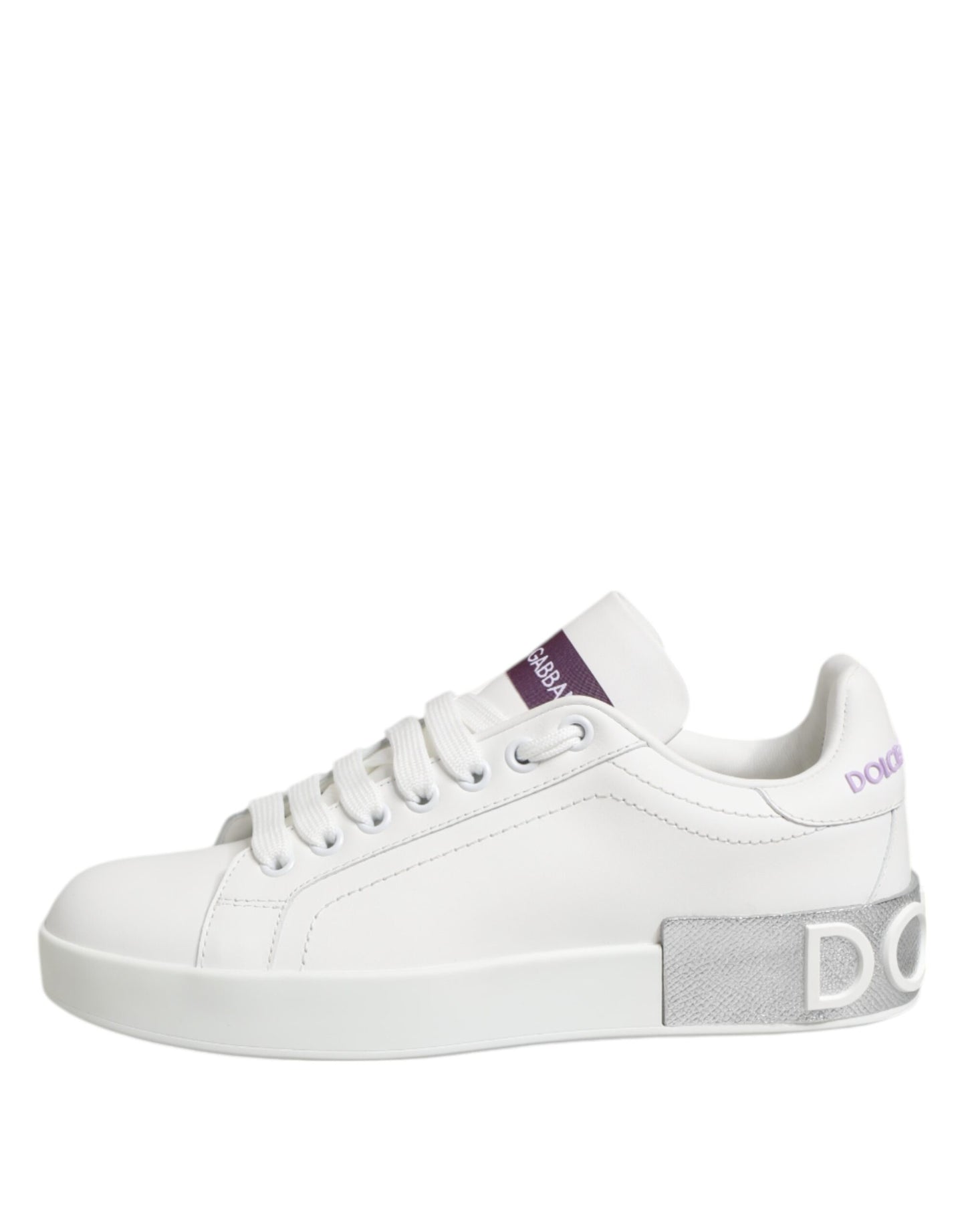 Dolce &amp; Gabbana Weiß Lila Leder Low Top Sneakers Schuhe