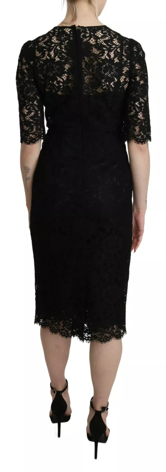Robe fourreau en dentelle florale noire Dolce &amp; Gabbana, longueur genou