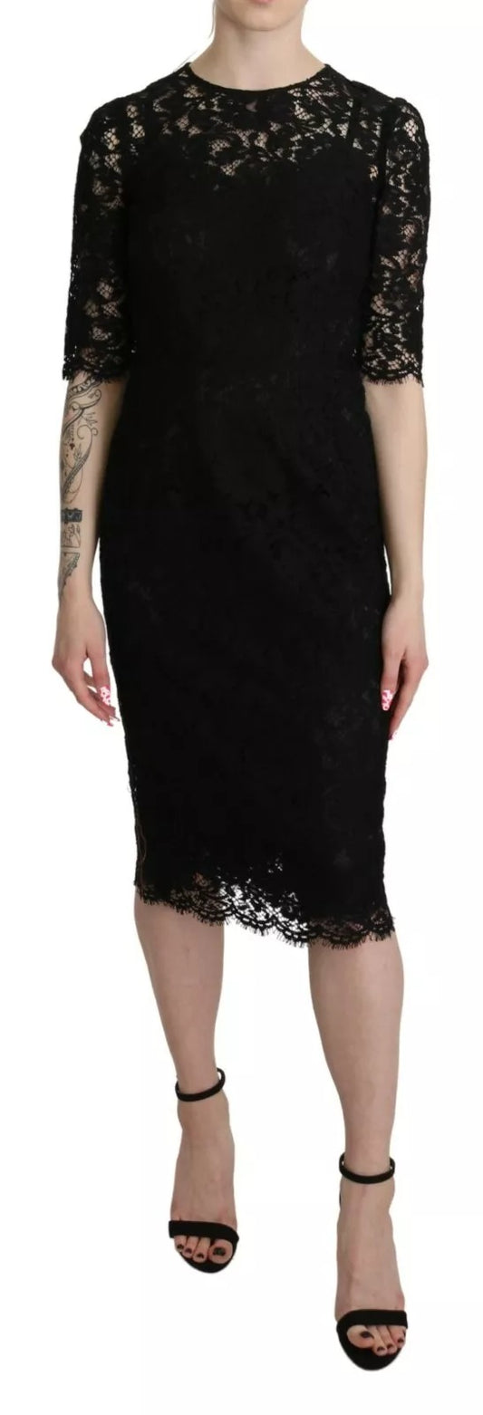 Robe fourreau en dentelle florale noire Dolce &amp; Gabbana, longueur genou