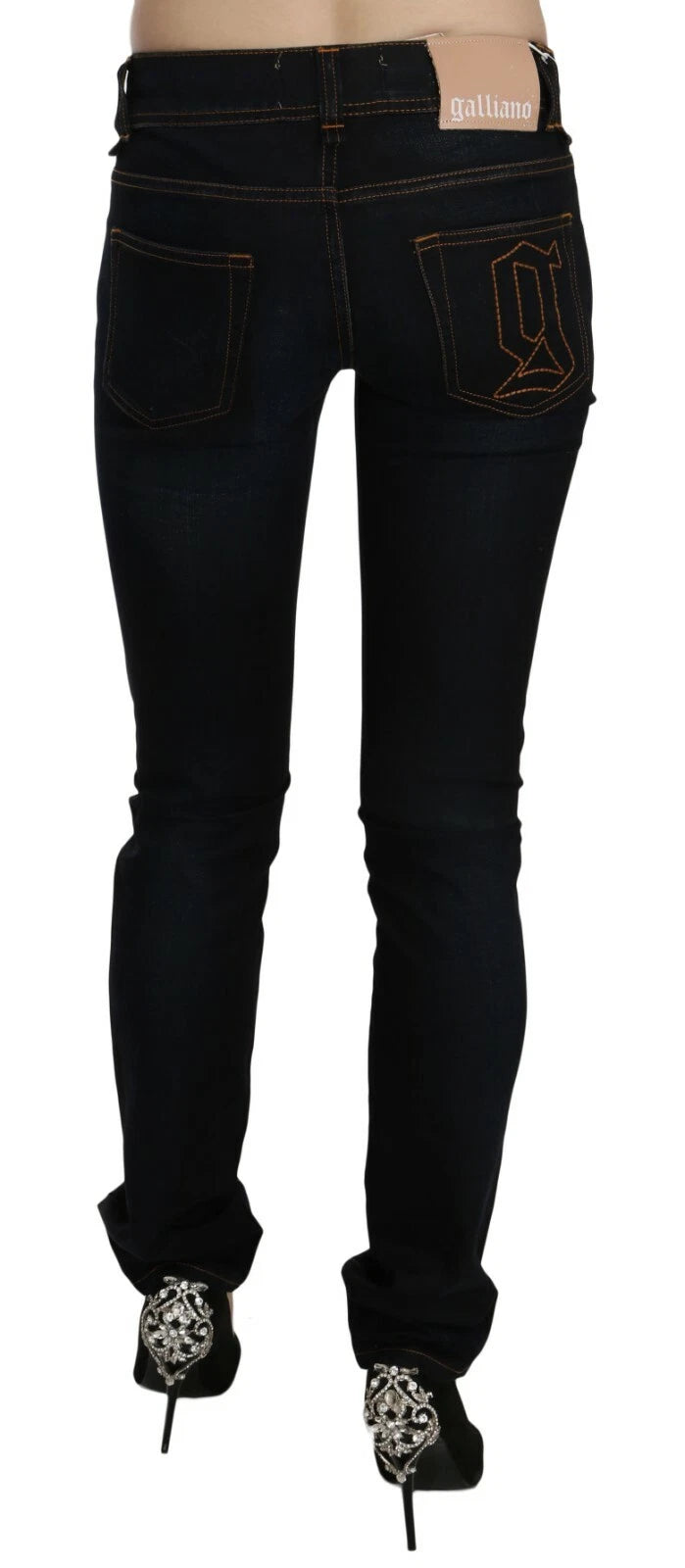 Jean slim taille moyenne bleu foncé John Galliano en denim décontracté 