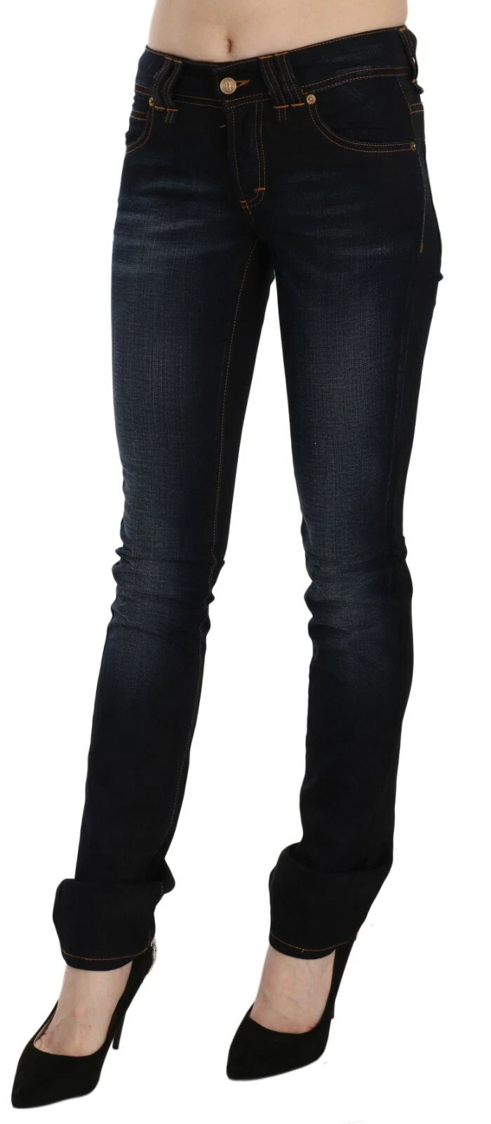 Jean slim taille moyenne bleu foncé John Galliano en denim décontracté 