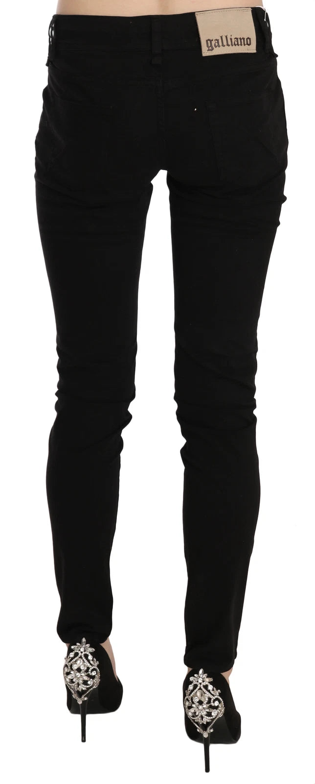 Jean skinny noir taille moyenne John Galliano coupe slim décontracté 