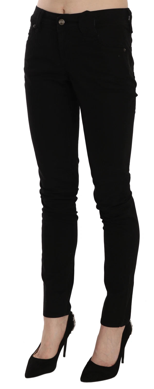 Jean skinny noir taille moyenne John Galliano coupe slim décontracté 