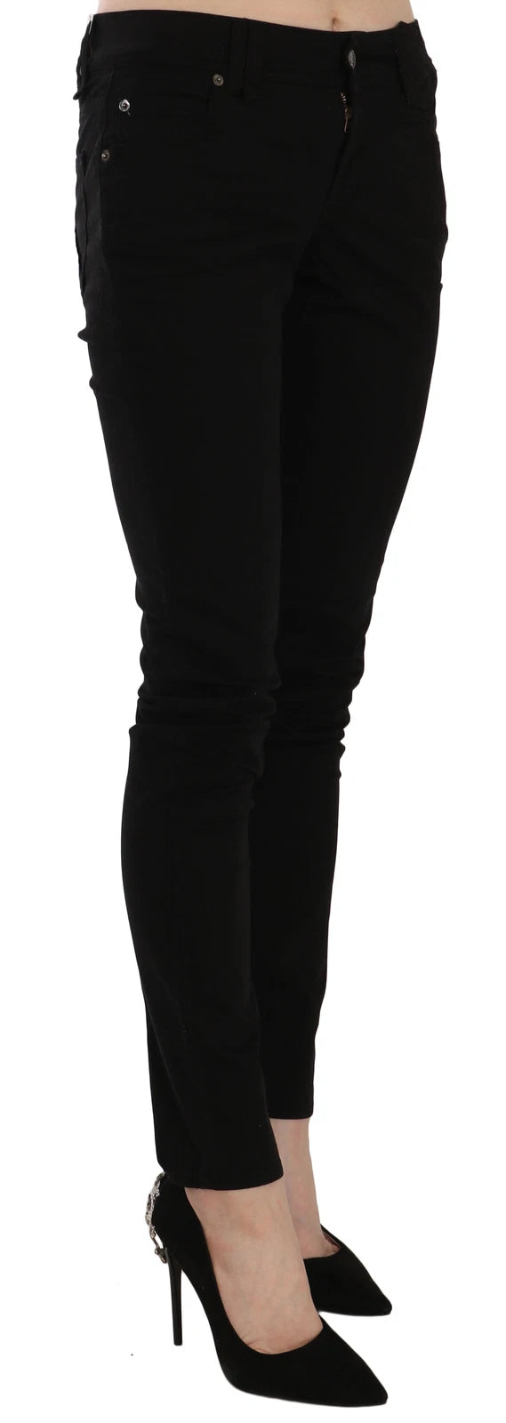 Jean skinny noir taille moyenne John Galliano coupe slim décontracté 