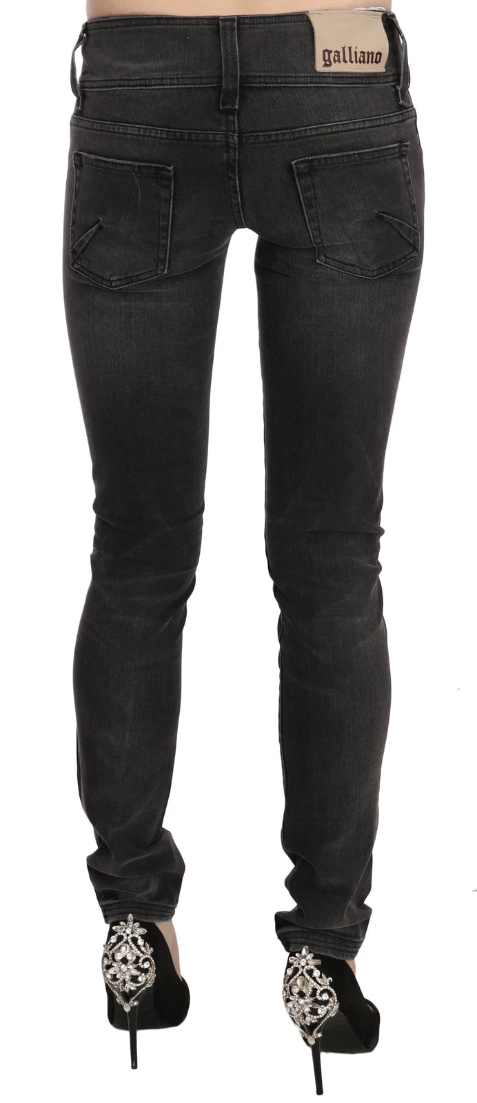 Jean slim taille basse noir délavé John Galliano 