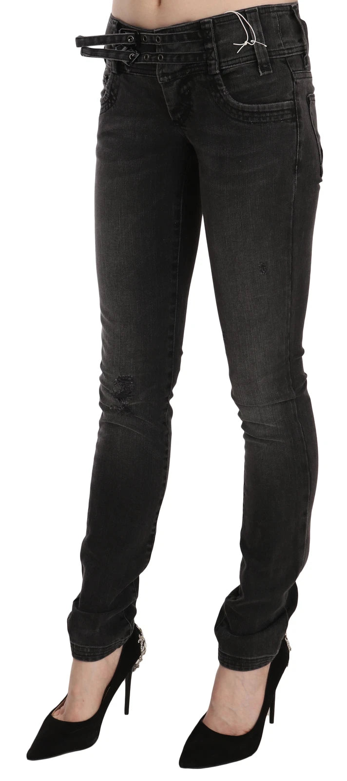 Jean slim taille basse noir délavé John Galliano 
