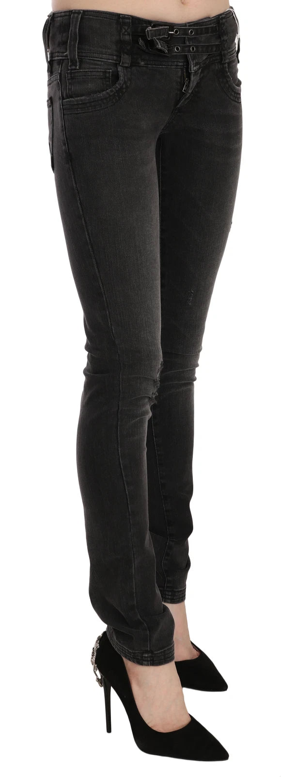 Jean slim taille basse noir délavé John Galliano 