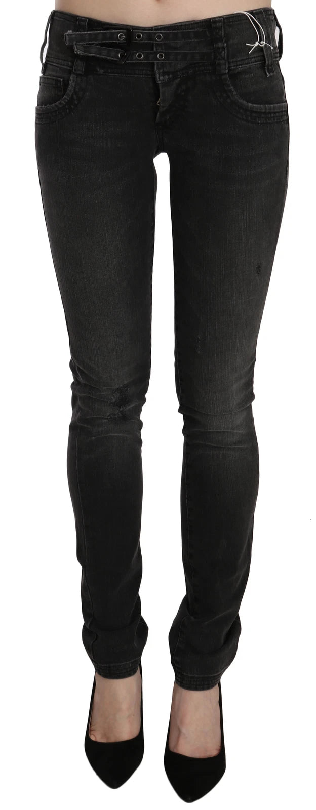 Jean slim taille basse noir délavé John Galliano 