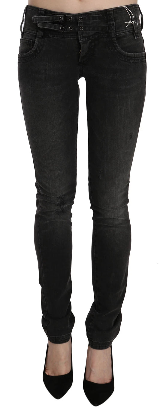 Jean slim taille basse noir délavé John Galliano 