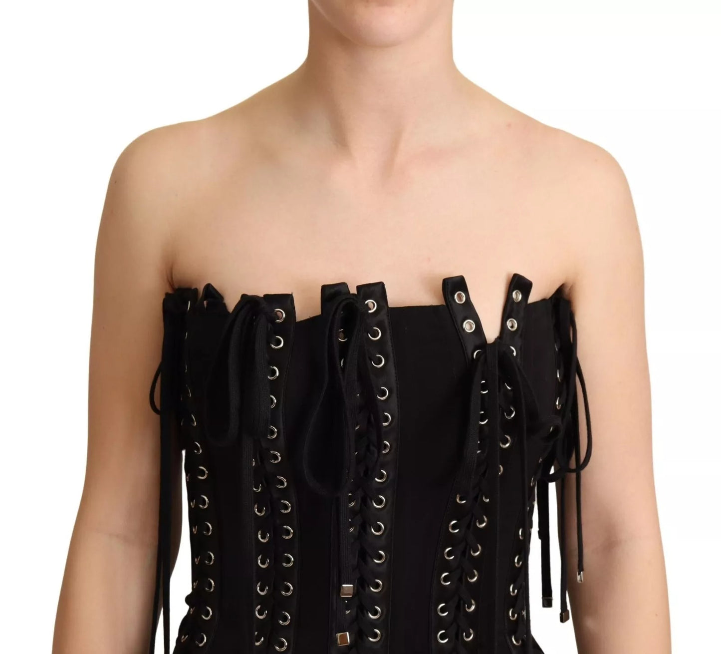 Robe moulante sans manches à lacets en cady noir Dolce &amp; Gabbana