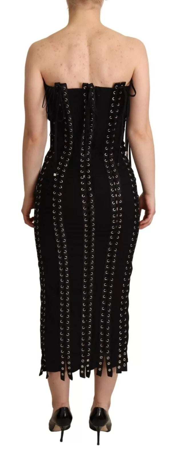 Robe moulante sans manches à lacets en cady noir Dolce &amp; Gabbana