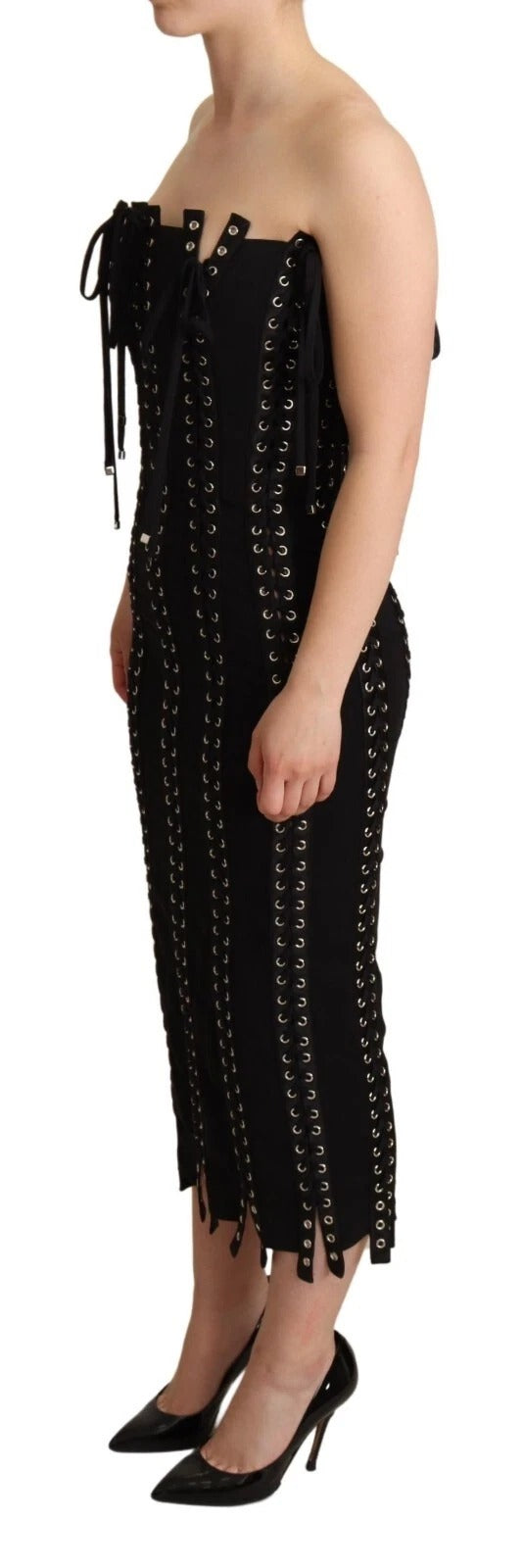 Robe moulante sans manches à lacets en cady noir Dolce &amp; Gabbana