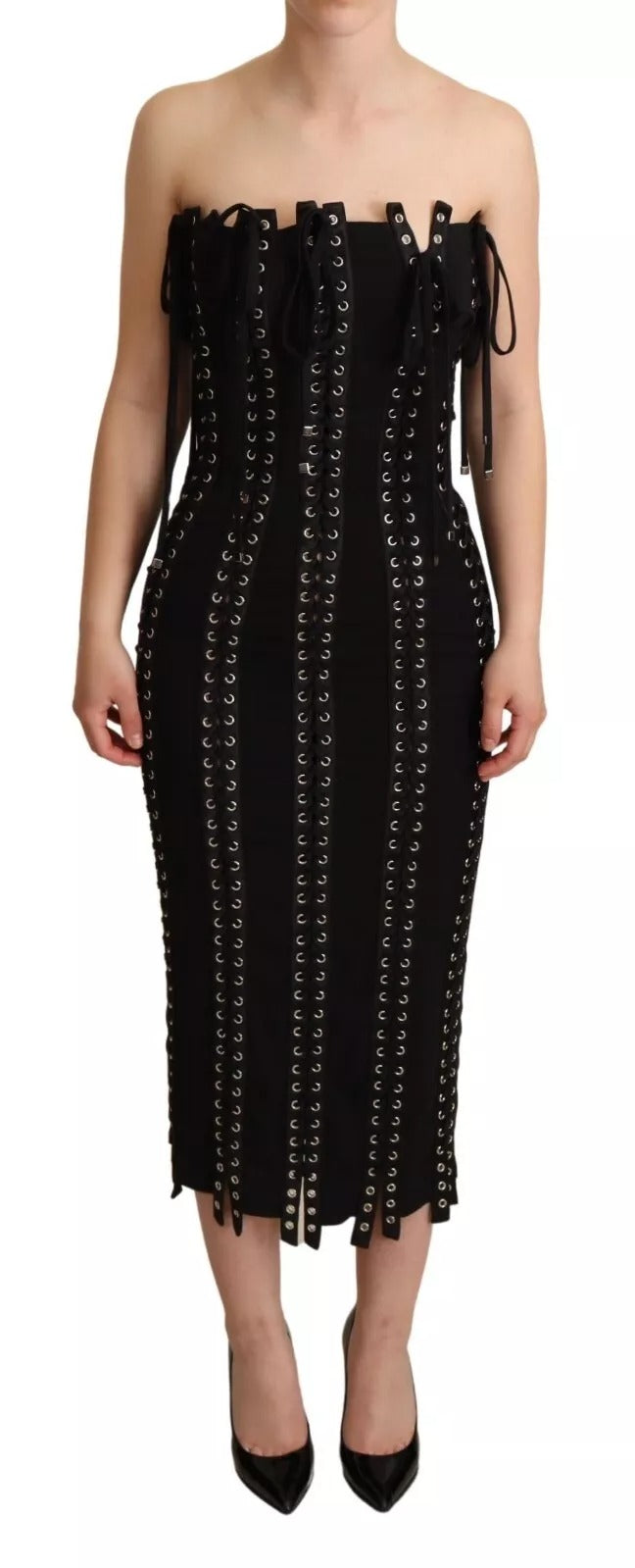Robe moulante sans manches à lacets en cady noir Dolce &amp; Gabbana