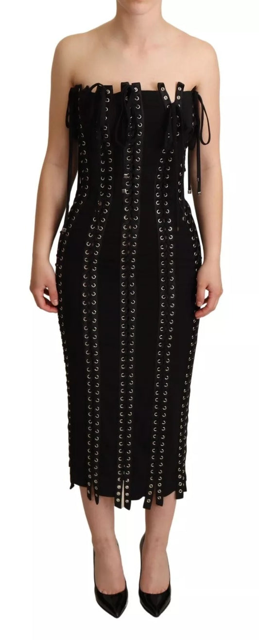 Robe moulante sans manches à lacets en cady noir Dolce &amp; Gabbana