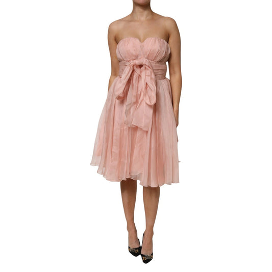 Robe midi plissée trapèze en mousseline de soie rose Dolce &amp; Gabbana