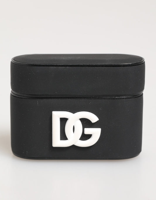 Étui pour Airpods Dolce &amp; Gabbana en caoutchouc noir et blanc avec logo en relief