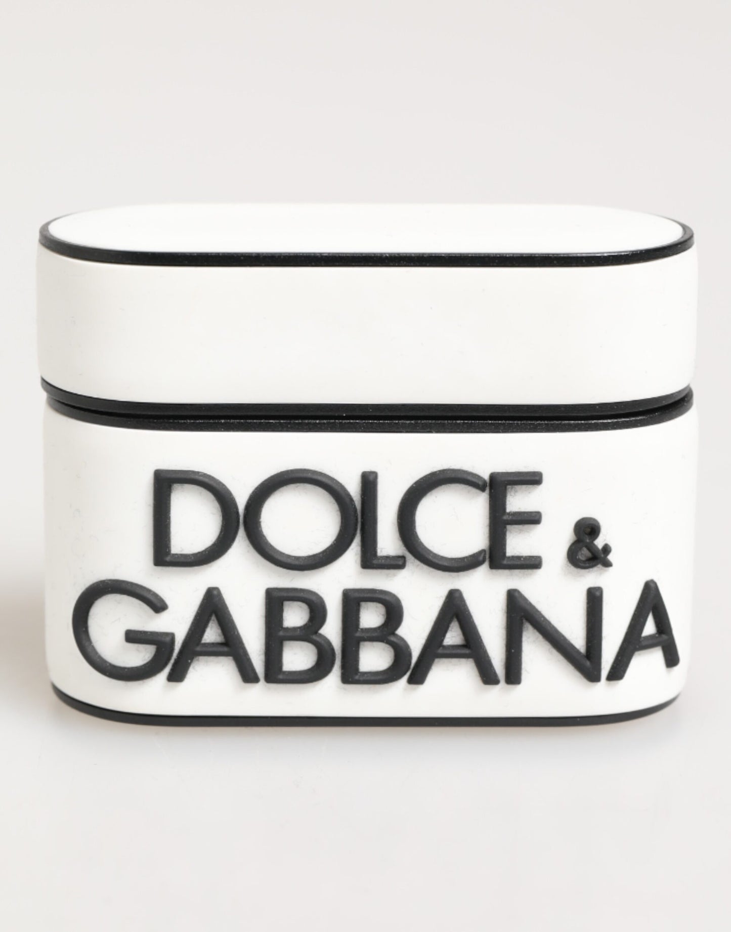 Étui pour Airpods Dolce &amp; Gabbana en caoutchouc blanc et noir avec logo en relief