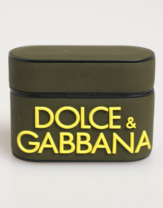 Étui pour Airpods Dolce &amp; Gabbana en caoutchouc vert armée avec logo en relief
