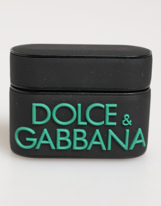 Étui pour Airpods Dolce &amp; Gabbana en caoutchouc noir menthe avec logo en relief