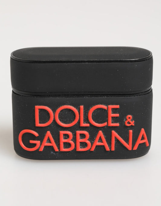 Étui pour Airpods Dolce &amp; Gabbana en caoutchouc noir et orange avec logo en relief