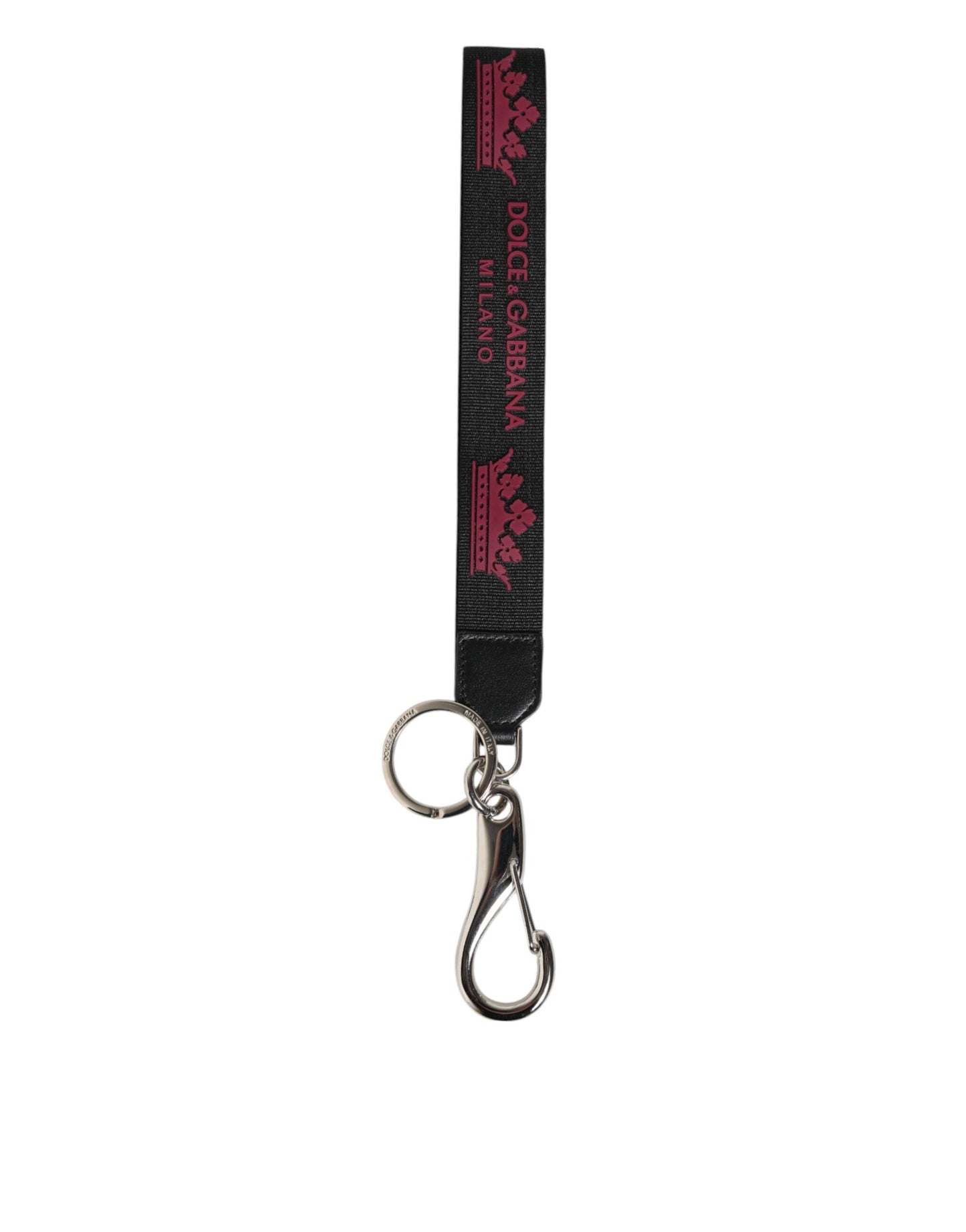 Dolce & Gabbana Black Burgundy Nylon DG Logo Crown Holder Keychain Keyring