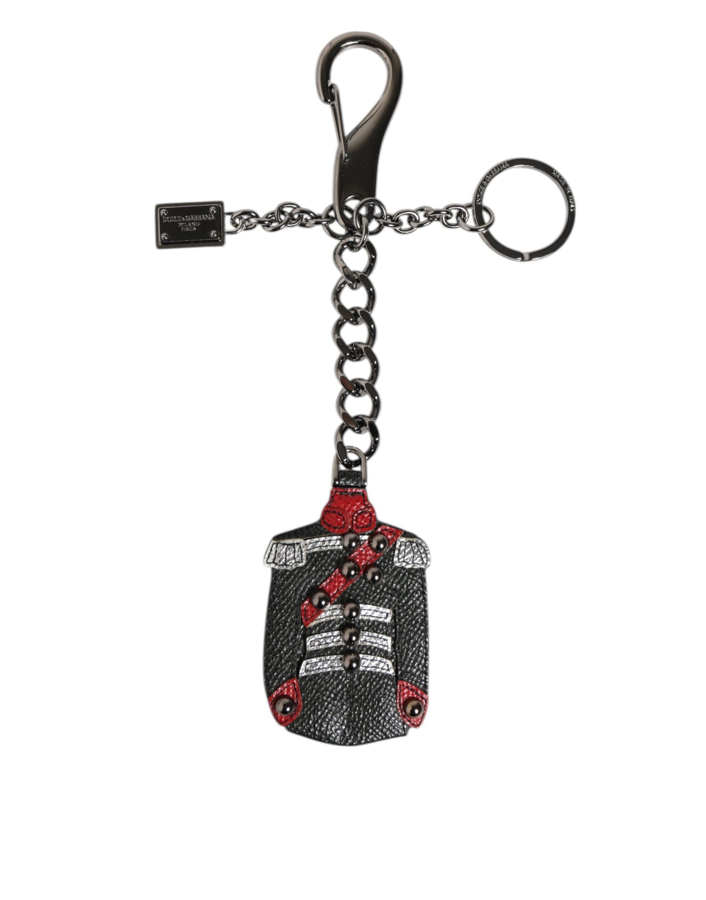 Dolce & Gabbana Black Red Military Leather Patch DG Logo Keychain Keyring